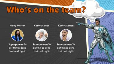 Slide 3 layout from the Heroic Superhero Team - PowerPoint Comic Theme presentation deck.