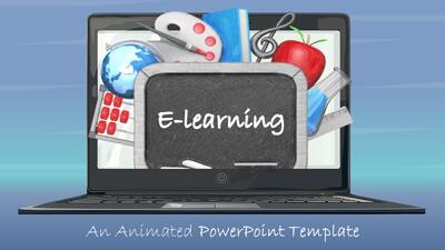 E Learning Online PowerPoint Template layout preview.