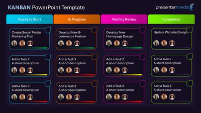 Interactive Kanban PowerPoint Template layout preview.
