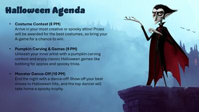 Slide 2 layout from the Halloween PowerPoint: Spooky Characters presentation deck.