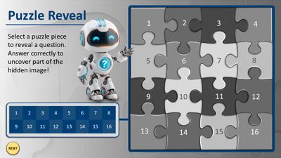 Puzzle 16 Piece Picture Reveal Game PowerPoint Template layout preview.