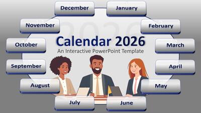 Interactive Calendar 2026 PowerPoint Template layout preview.