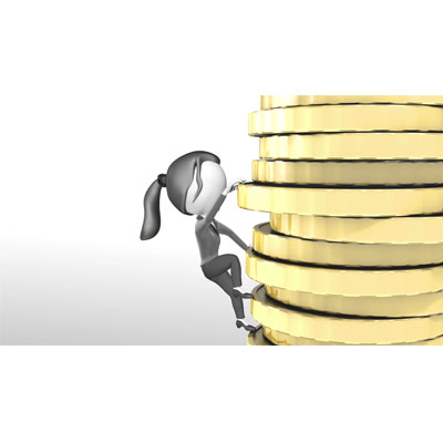 Woman Figure Climbing Gold Money Stack motion graphic preview.
