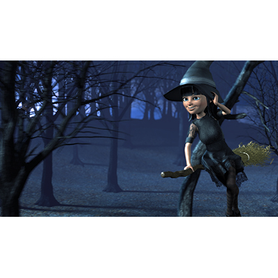 Witch Riding Broom Woods motion graphic preview.