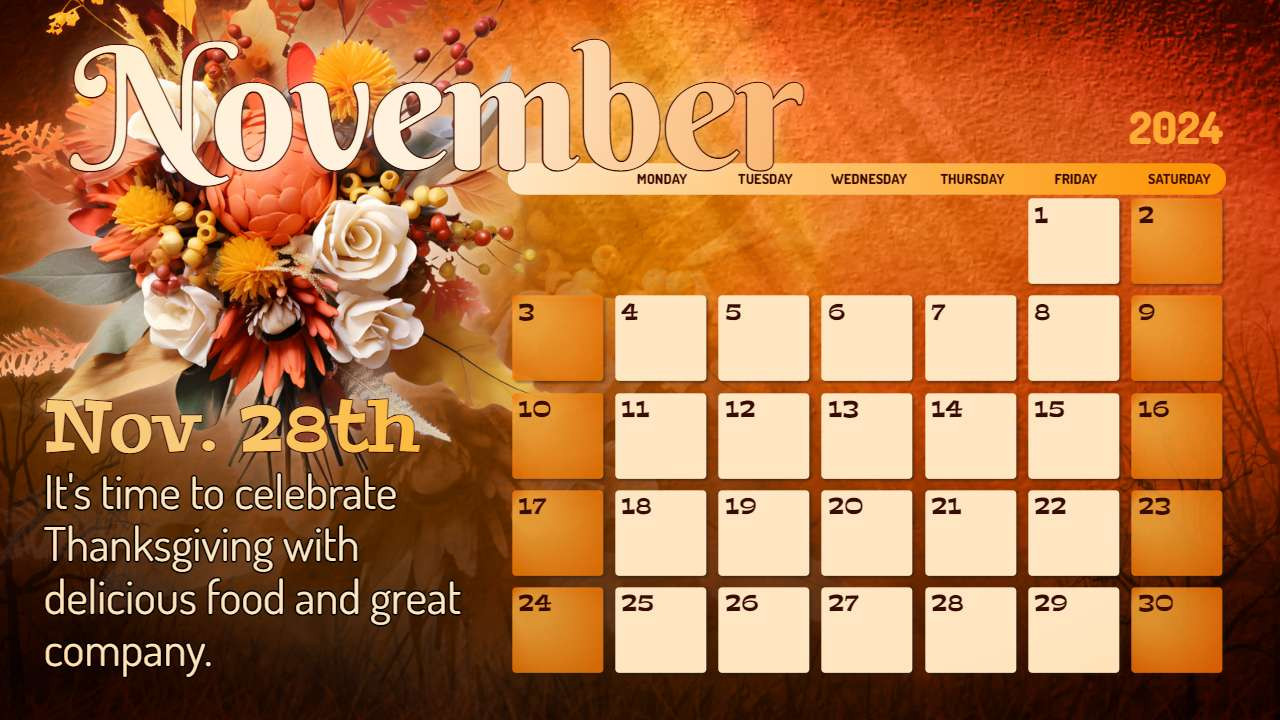 November Calendar Video motion graphic preview.