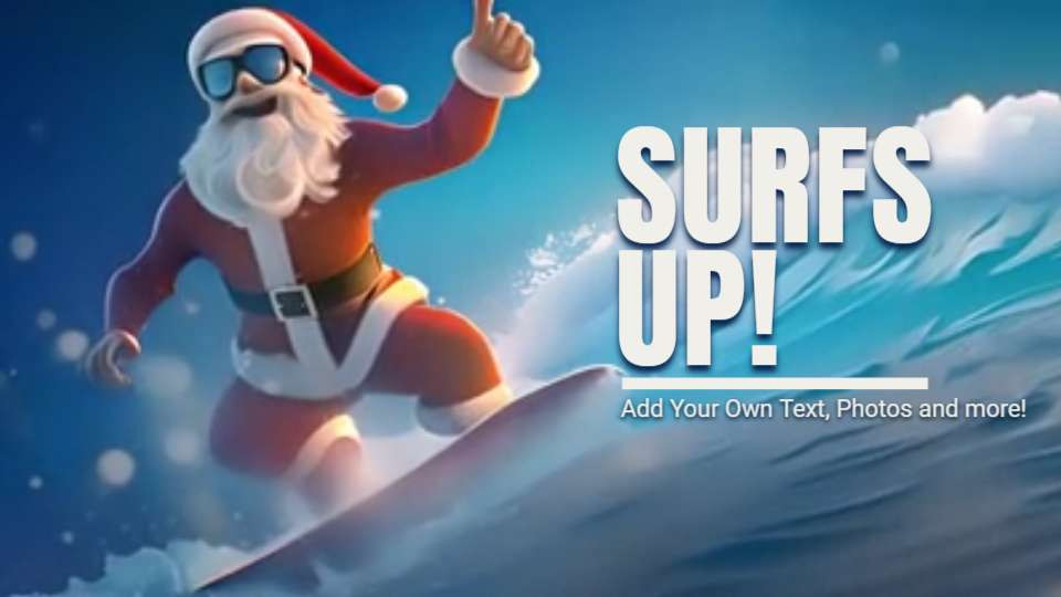 Santa Surfing Ocean Video motion graphic preview.