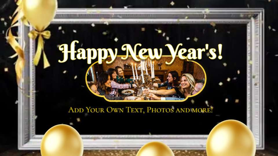 New Year's Gold Balloons & Border Video motion graphic preview.