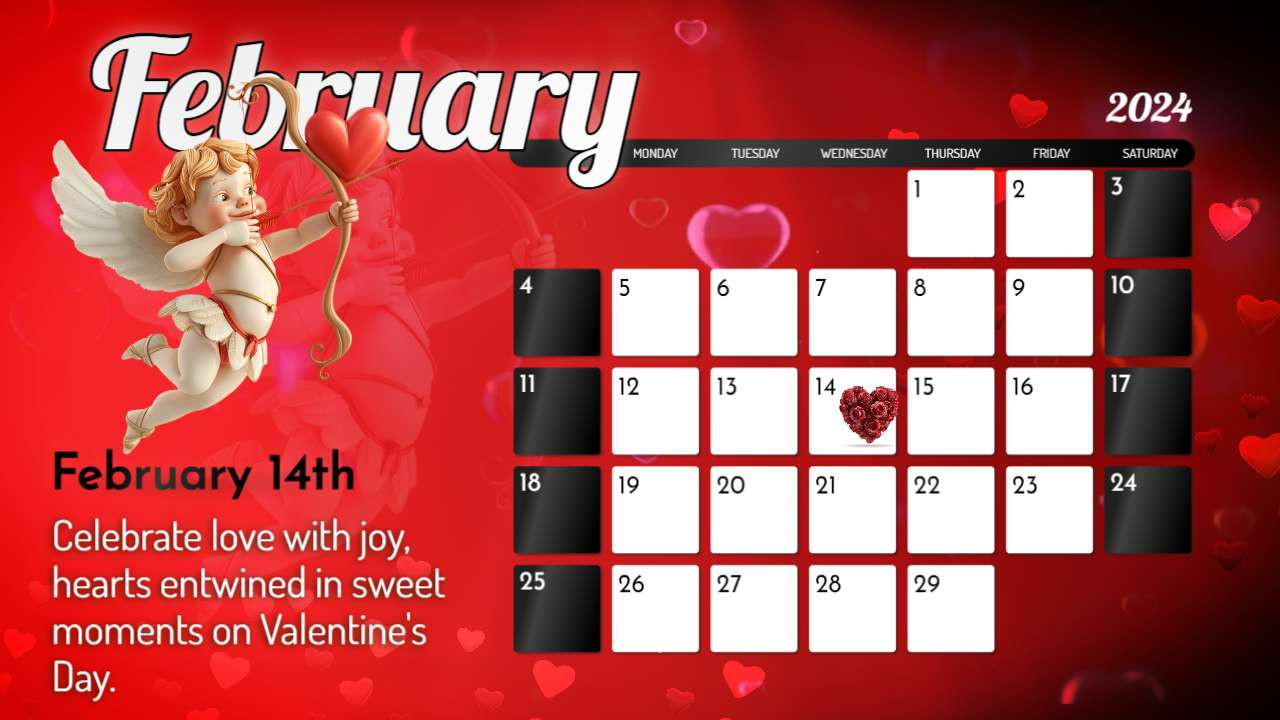February Calendar Video with Valentine's Theme motion graphic preview.