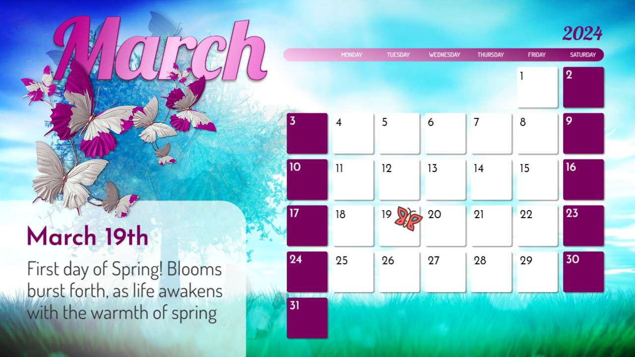 March Spring Calendar Video motion graphic preview.