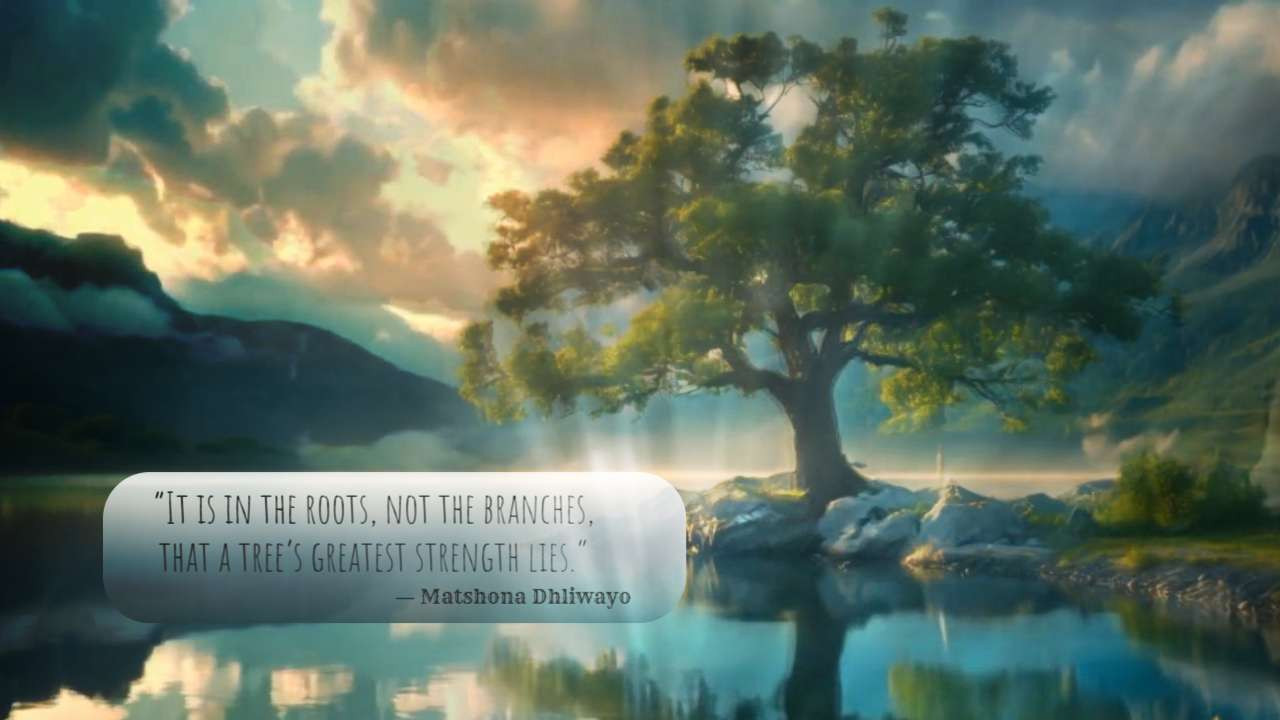Strong Tree Beside Calm Water Video motion graphic preview.