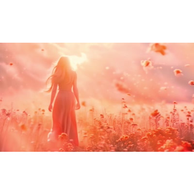 Woman Standing in Sunset Meadow Video motion graphic preview.