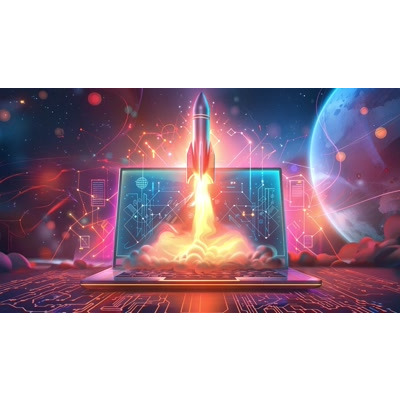 Rocket Launch Laptop Video motion graphic preview.