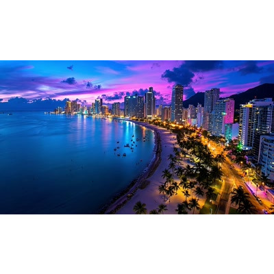 Tropical City Beach Sunset Video motion graphic preview.