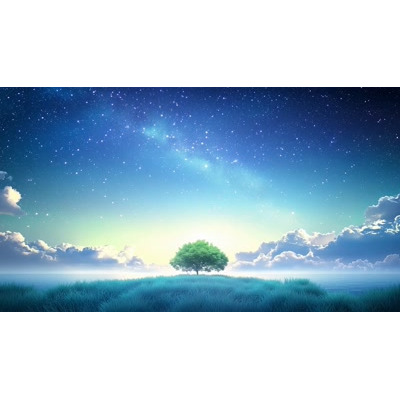 A Video Background of a Tree on a Calming Starry Night motion graphic preview.