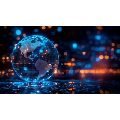Rotating Digital Globe – Global Technology Video Background motion graphic preview.