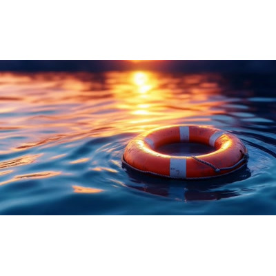 Sunset Lifebuoy in Water – Rescue & Safety Theme motion graphic preview.