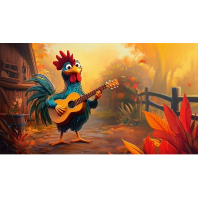 A Video Background of a Rooster Playing Guitar motion graphic preview.