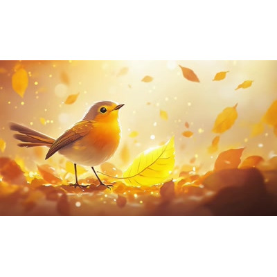 A Video Background of a Robin Bird Among Leaves motion graphic preview.