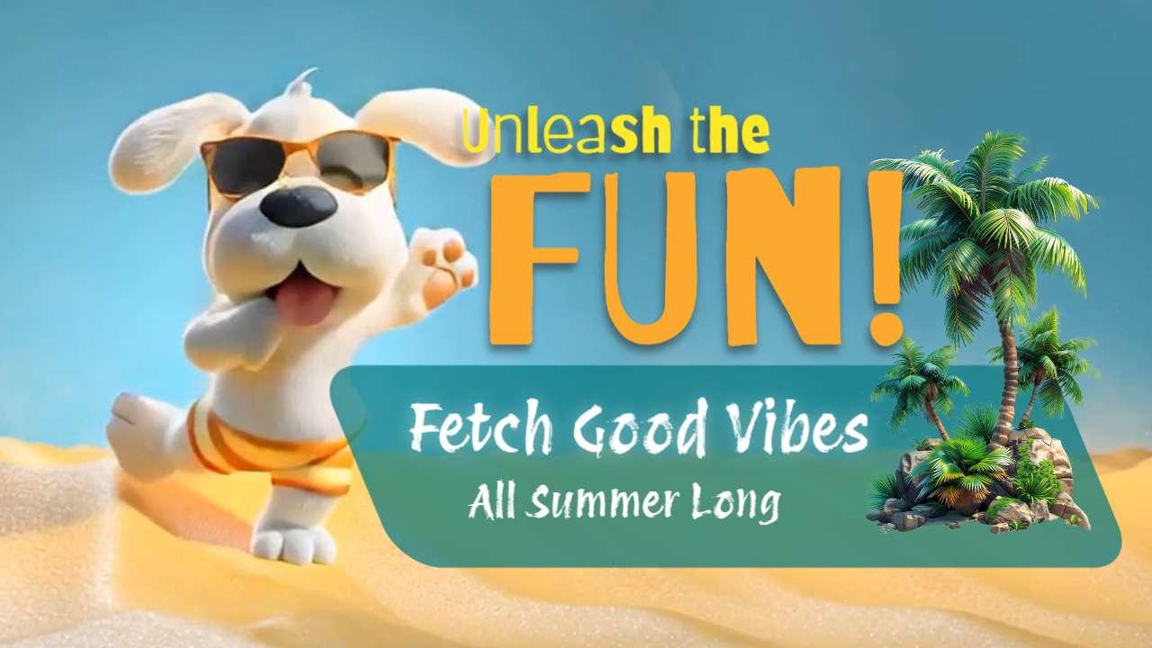 A Video Background of a Playful Summer Beach Puppy motion graphic preview.