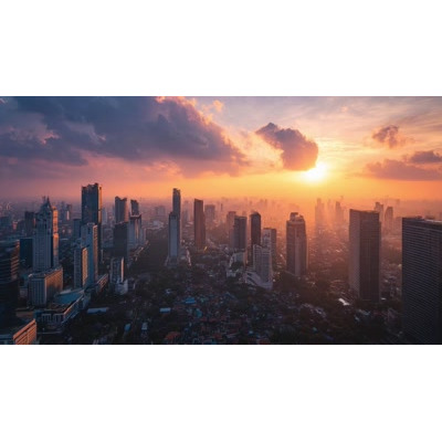 A Video Backgroundof a City Skyline Sunset motion graphic preview.