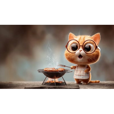 A Video Background of a Cat Cooking BBQ motion graphic preview.