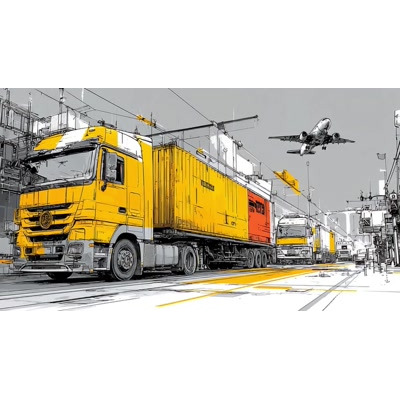 A Video Background of a Shipping Truck and Plane Leaving motion graphic preview.