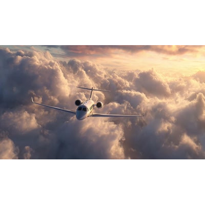 A Video Background of a Private Jet Flying Above Clouds motion graphic preview.