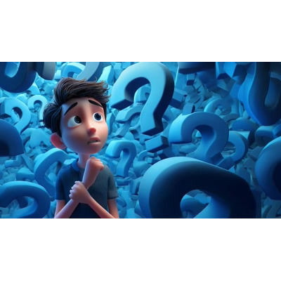 Video of a Confused Student Lost in Questions motion graphic preview.