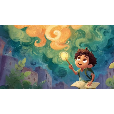 A Video of a Whimsical Child in Imagination motion graphic preview.