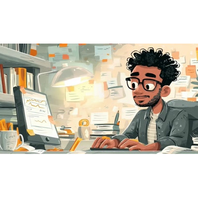A Video of a Man Working at a Creative Workspace motion graphic preview.