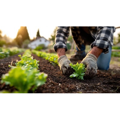 A Video Background of a Farmer Planting Vegetables motion graphic preview.
