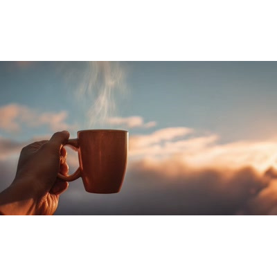 A Video Background of a Hand Holding a Steamy Coffee motion graphic preview.