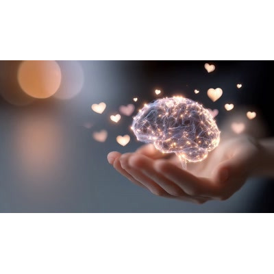 A Video Background of a Glowing Brain with Hearts motion graphic preview.