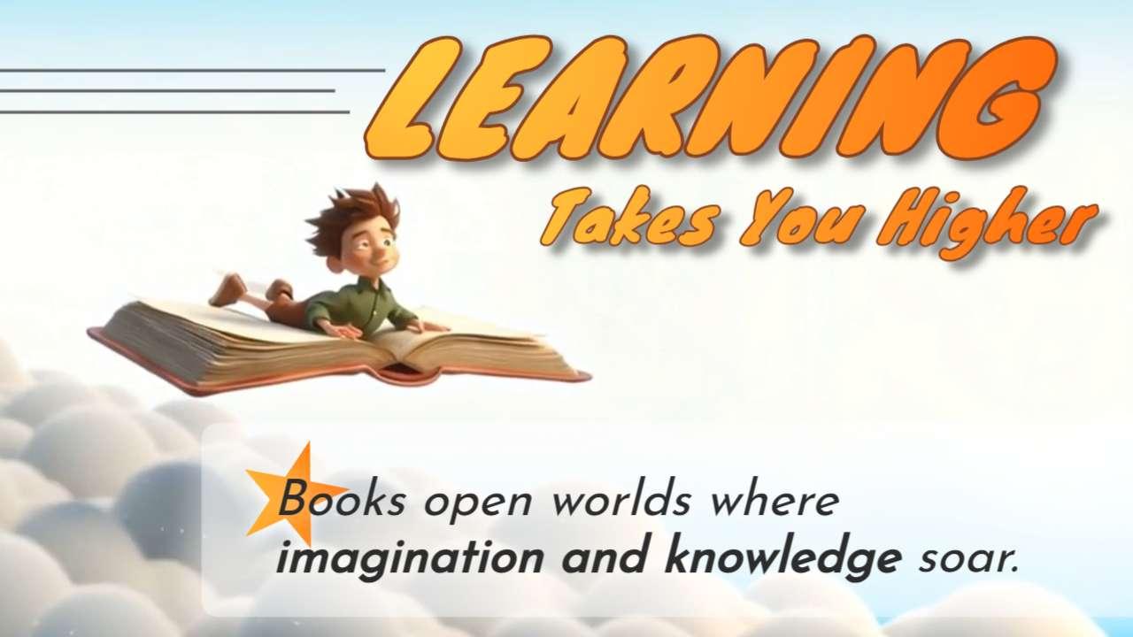 A Video Background of a Flying Boy On Book motion graphic preview.
